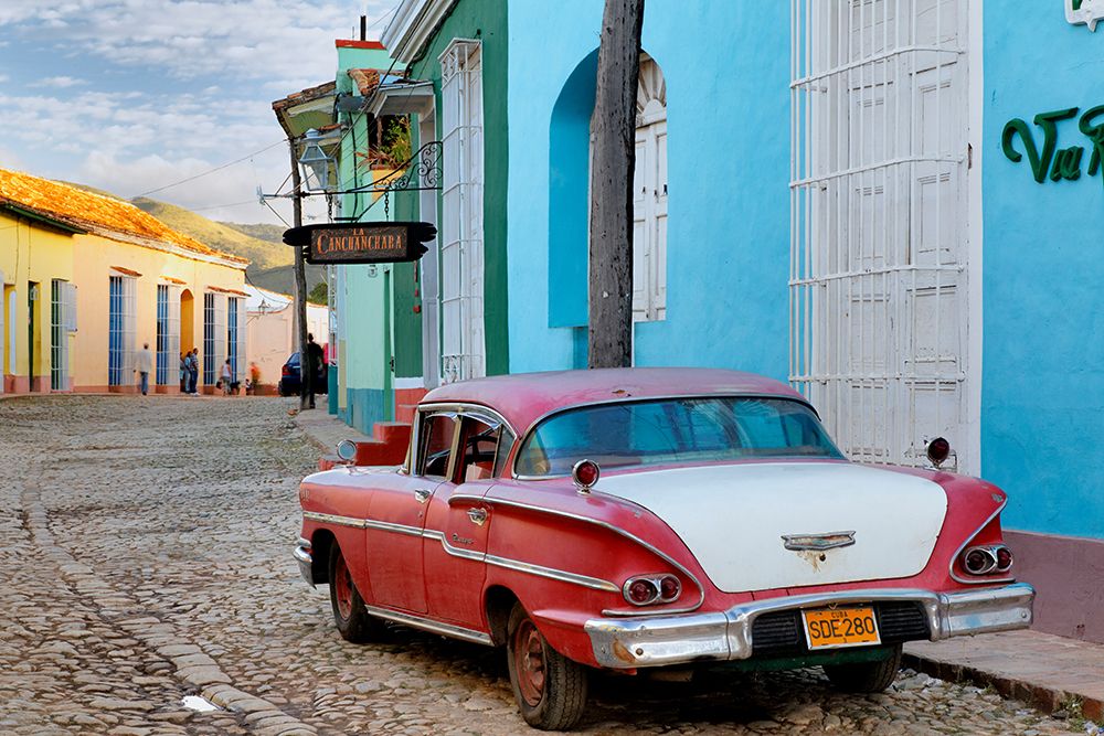 Colorful buildings and 1958 Chevrolet Biscayne, Trinidad, Cuba, A UNESCO World Heritage Site